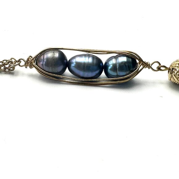 Wire-Wrapped Peacock Pearl "Peapod" Pendant Necklace — Double-Stranded EUC - Picture 2 of 10
